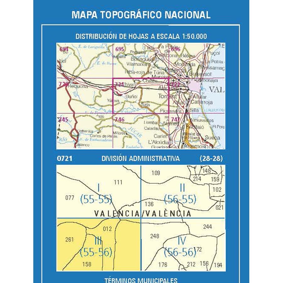 Carte topographique de l'Espagne n° 0721.3 - Turis | CNIG - 1/25 000 carte pliée CNIG 