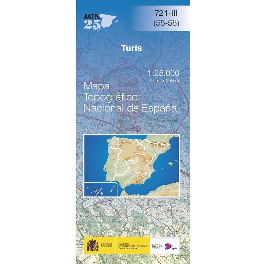Carte topographique de l'Espagne n° 0721.3 - Turis | CNIG - 1/25 000 carte pliée CNIG 