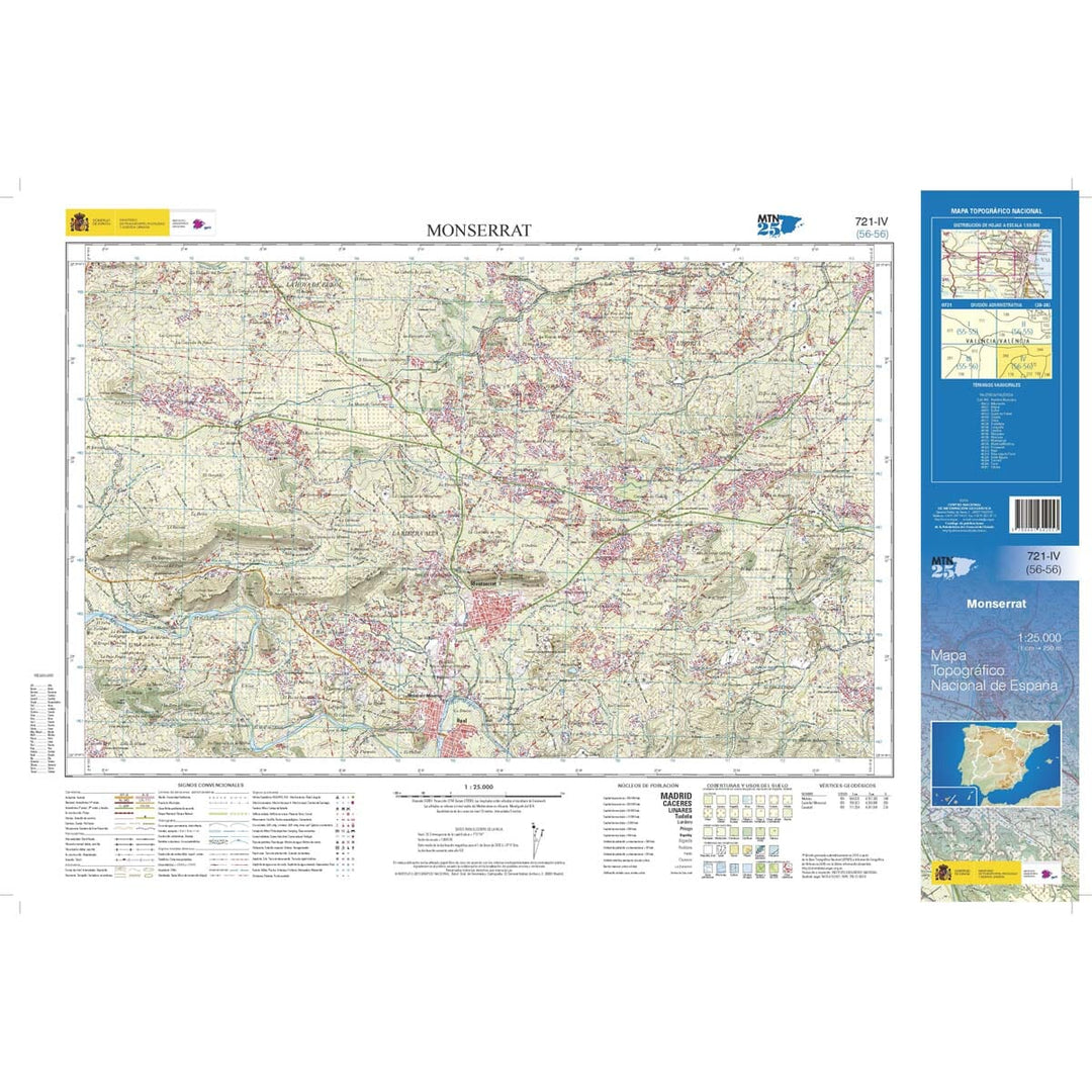 Carte topographique de l'Espagne n° 0721.4 - Monserrat | CNIG - 1/25 000 carte pliée CNIG 