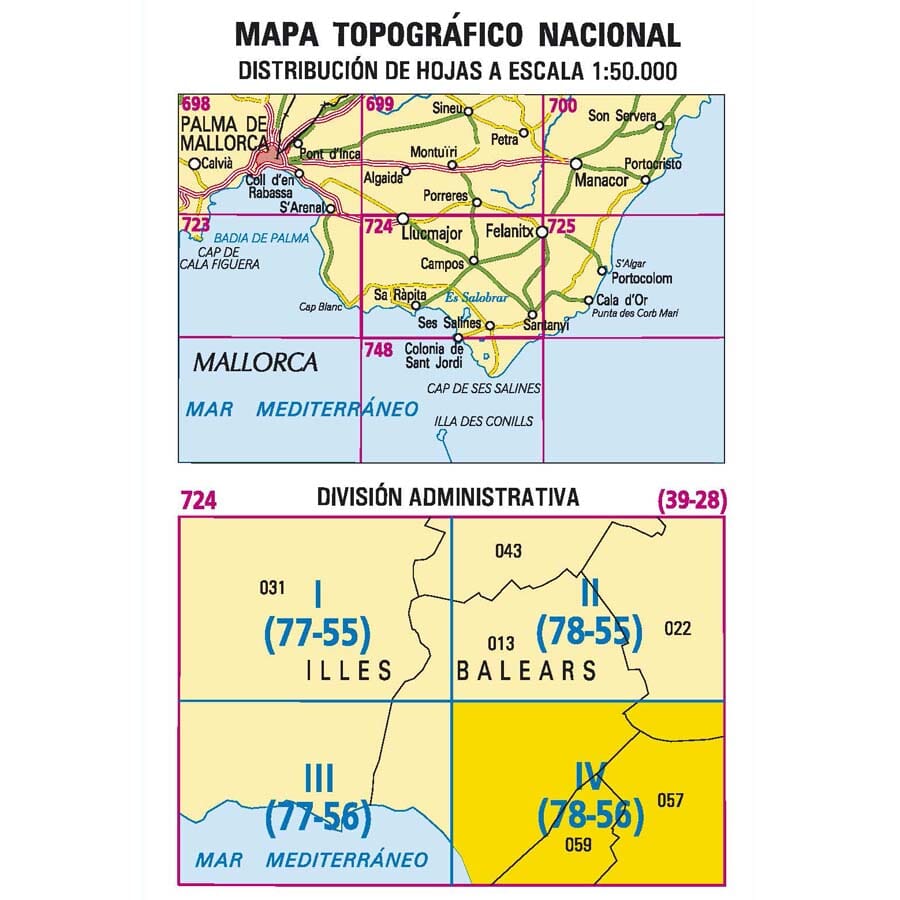 Carte topographique de l'Espagne n° 0724.4 - Santanyí (Mallorca) | CNIG - 1/25 000 carte pliée CNIG 