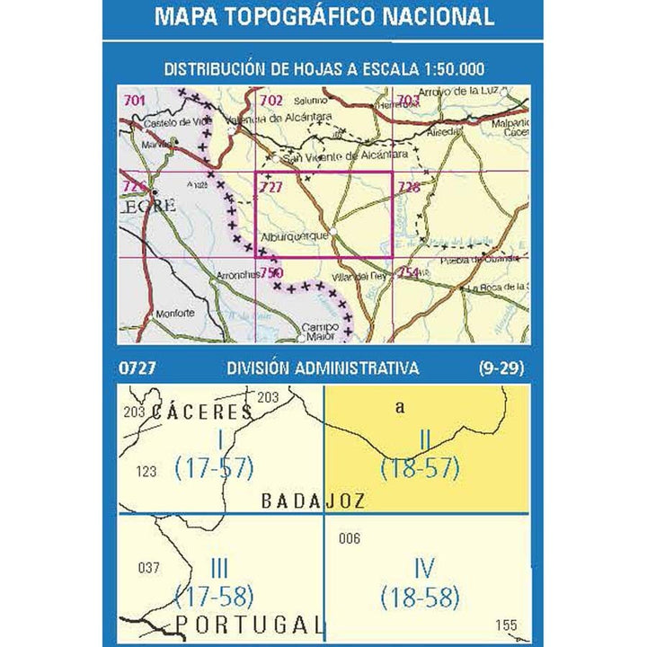 Carte topographique de l'Espagne n° 0727.2 - Dehesa de Piedrabuena | CNIG - 1/25 000 carte pliée CNIG 