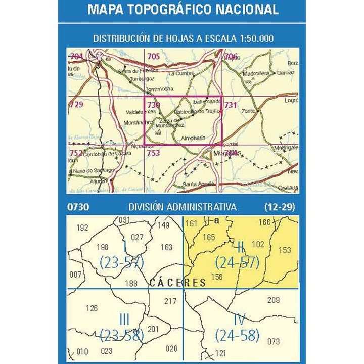 Carte topographique de l'Espagne n° 0730.2 - Ibahernando | CNIG - 1/25 000 carte pliée CNIG 