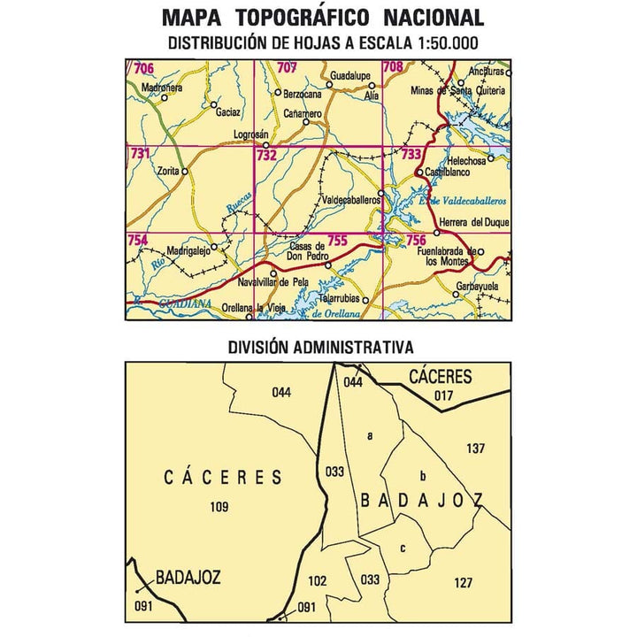 Carte topographique de l'Espagne n° 0732 - Valdecaballeros | CNIG - 1/50 000 carte pliée CNIG 