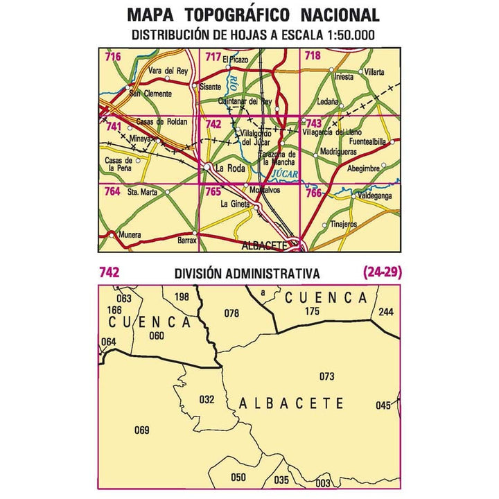 Carte topographique de l'Espagne n° 0742 - La Roda | CNIG - 1/50 000 carte pliée CNIG 