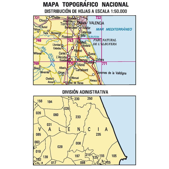 Carte topographique de l'Espagne n° 0747 - Sueca | CNIG - 1/50 000 carte pliée CNIG 