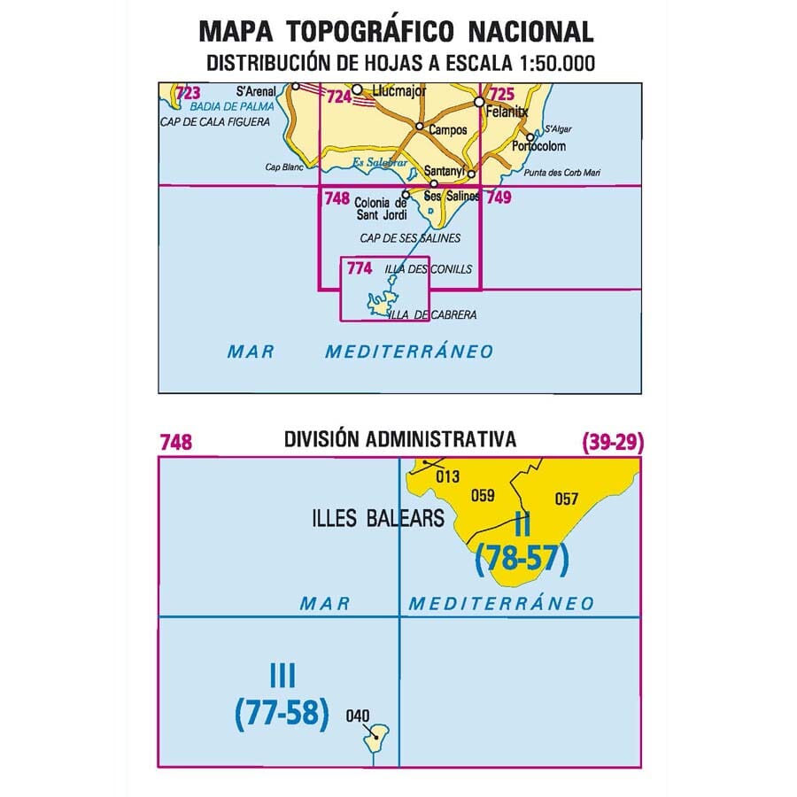 Carte topographique de l'Espagne n° 0748.2 - Colonia de Sant Jordi (Mallorca) | CNIG - 1/25 000 carte pliée CNIG 