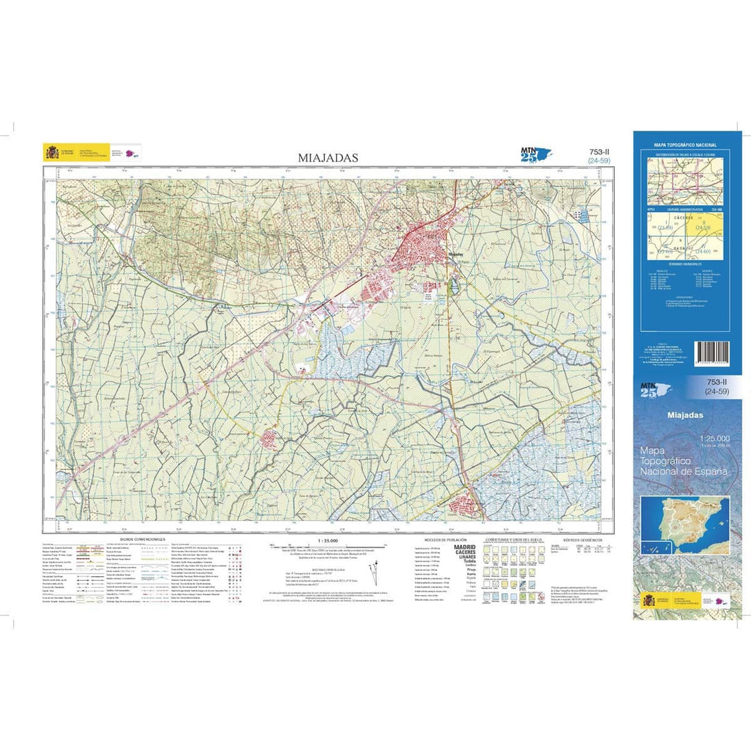 Carte topographique de l'Espagne n° 0753.2 - Miajadas | CNIG - 1/25 000 carte pliée CNIG 