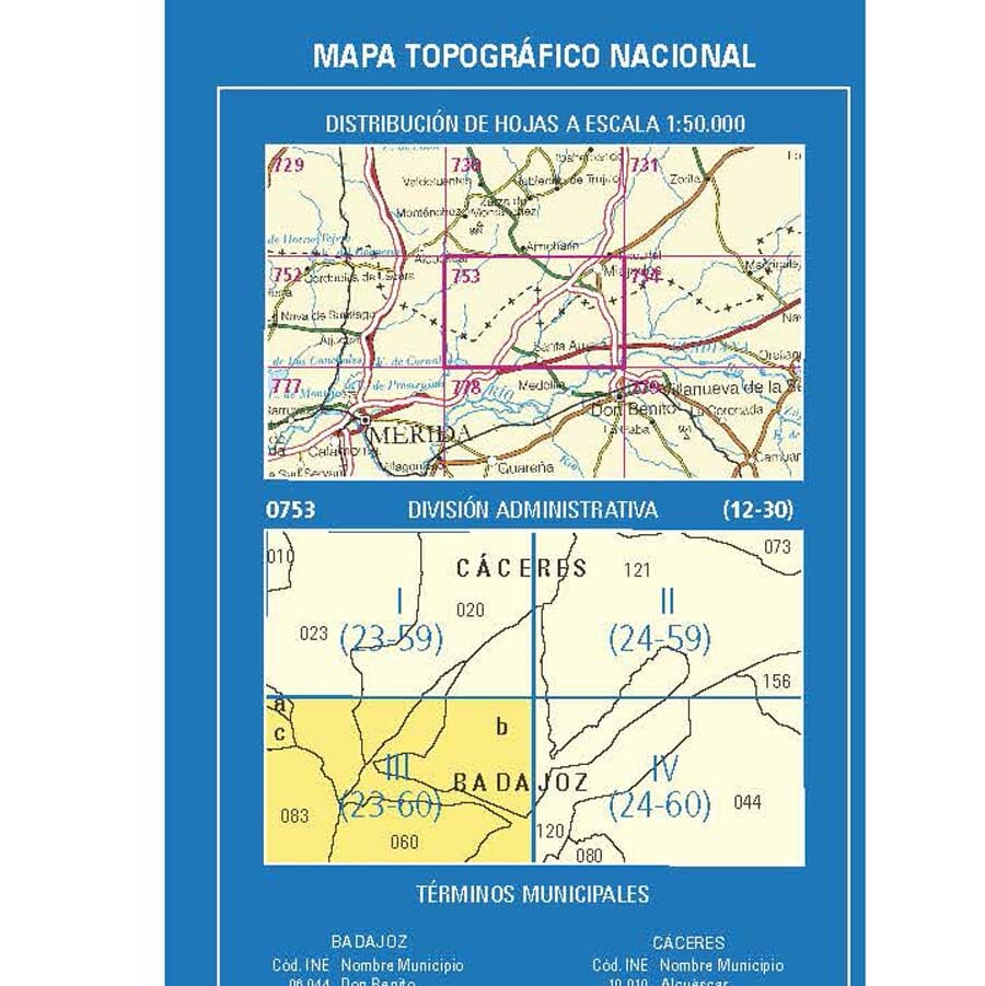 Carte topographique de l'Espagne n° 0753.3 - Conquista del Guadiana | CNIG - 1/25 000 carte pliée CNIG 