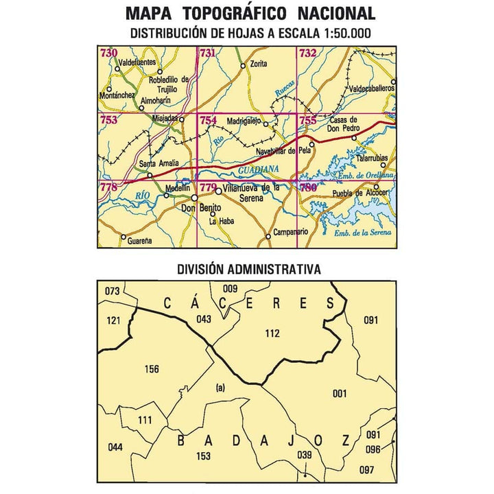 Carte topographique de l'Espagne n° 0754 - Madrigalejo | CNIG - 1/50 000 carte pliée CNIG 