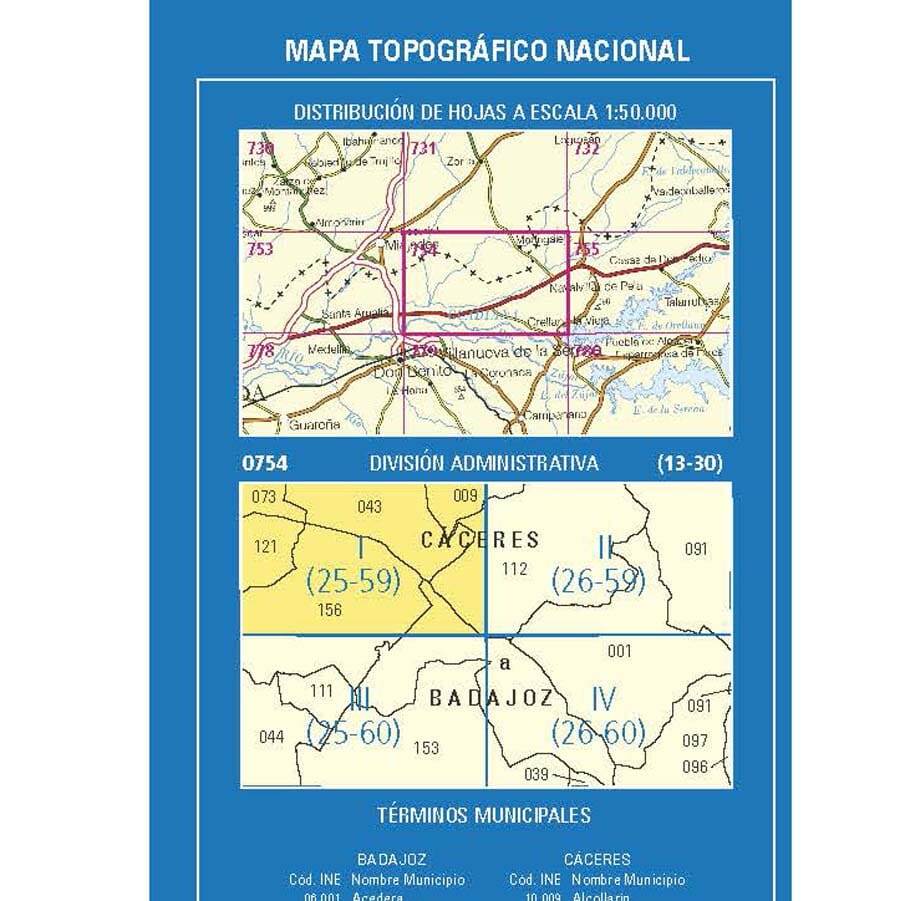 Carte topographique de l'Espagne n° 0754.1 - Palazuelo | CNIG - 1/25 000 carte pliée CNIG 