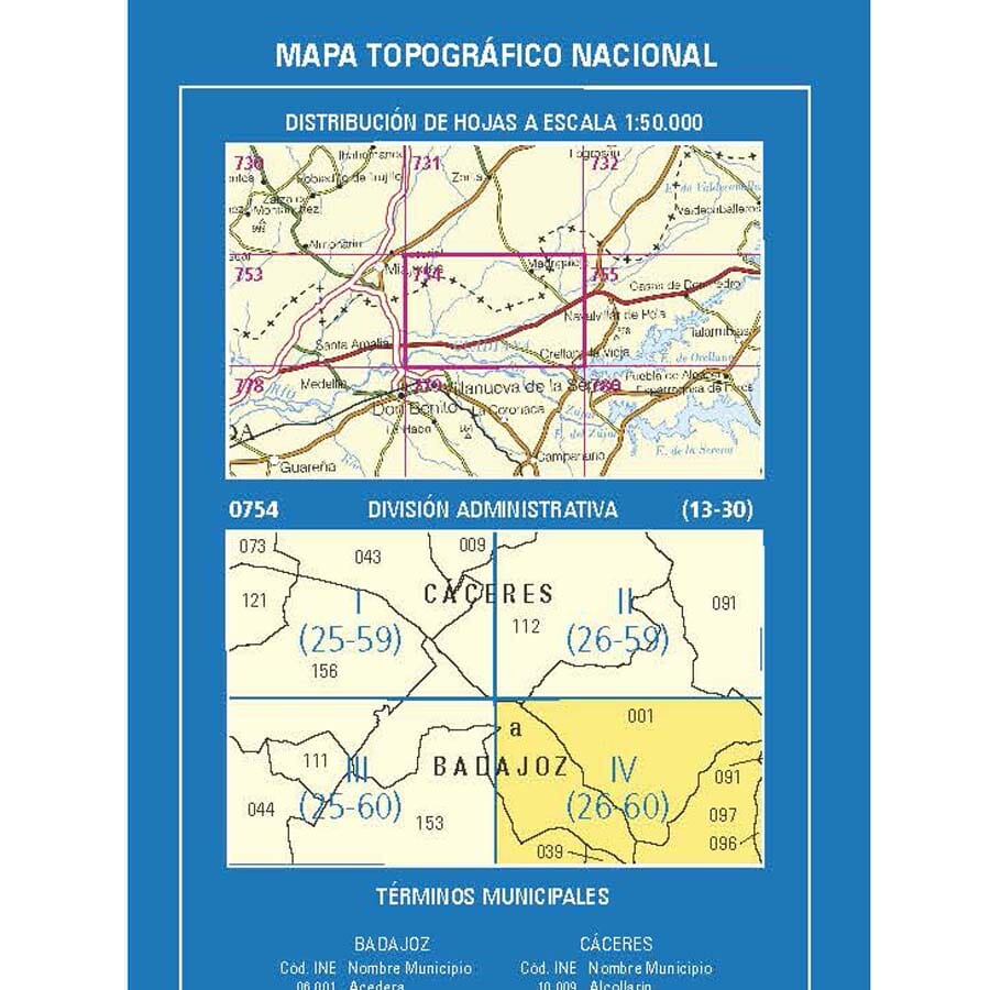 Carte topographique de l'Espagne n° 0754.4 - Orellana La Vieja | CNIG - 1/25 000 carte pliée CNIG 