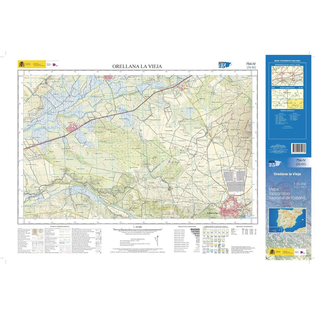 Carte topographique de l'Espagne n° 0754.4 - Orellana La Vieja | CNIG - 1/25 000 carte pliée CNIG 