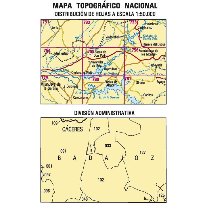 Carte topographique de l'Espagne n° 0755 - Navalvillar de Pela | CNIG - 1/50 000 carte pliée CNIG 