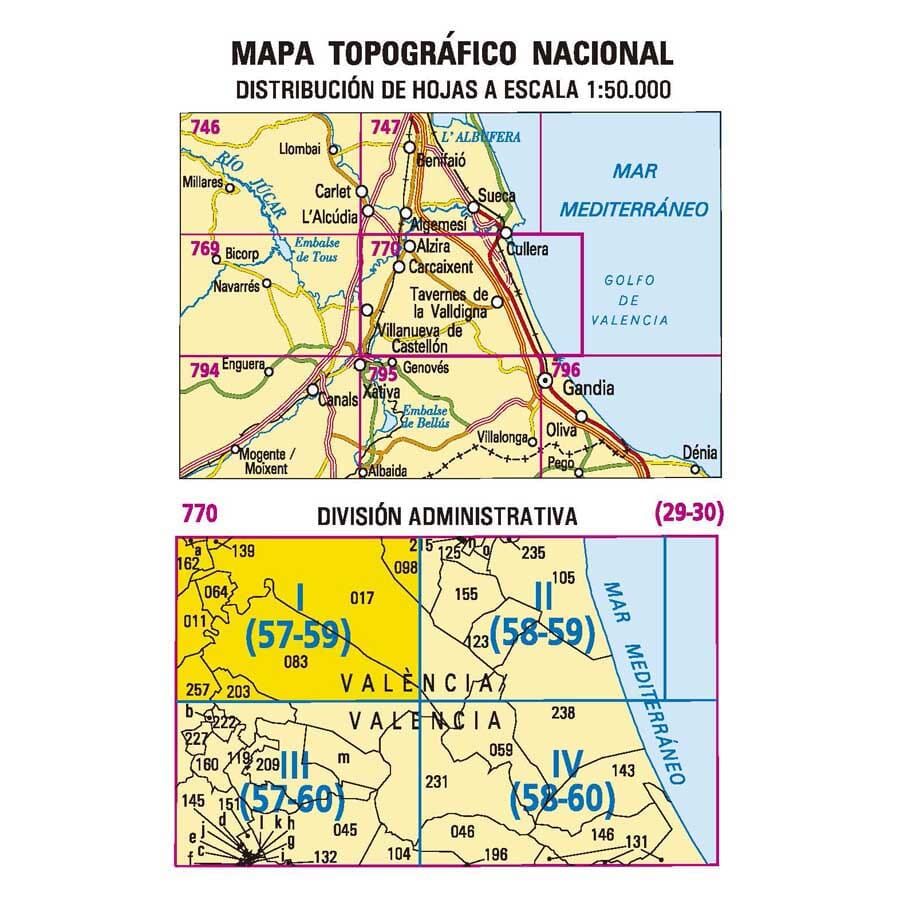 Carte topographique de l'Espagne n° 0770.1 - Alzira | CNIG - 1/25 000 carte pliée CNIG 