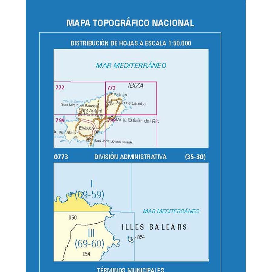 Carte topographique de l'Espagne n° 0773.1 - Cala de Portinatx (Ibiza) | CNIG - 1/25 000 carte pliée CNIG 