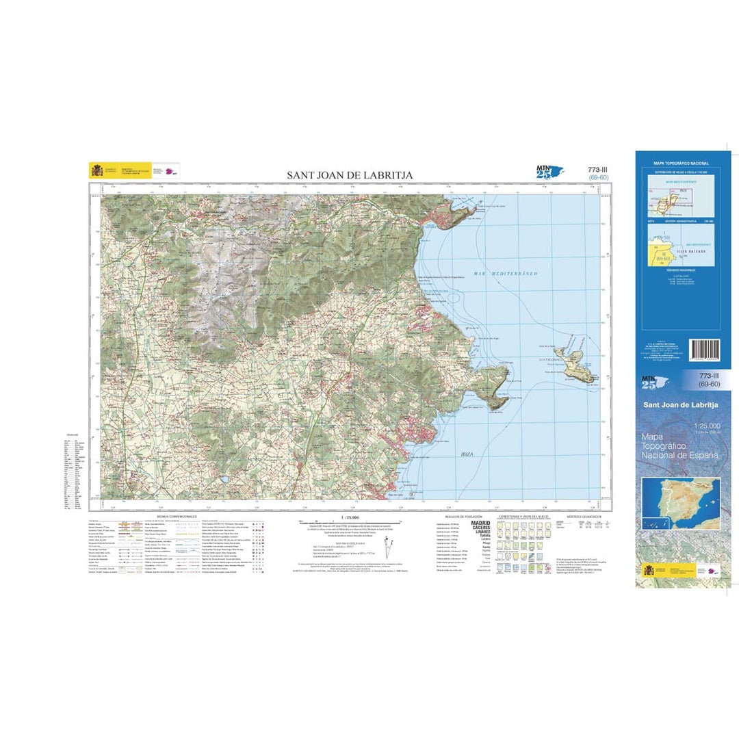 Carte topographique de l'Espagne n° 0773.3 - Sant Joan de Labritja (Ibiza) | CNIG - 1/25 000 carte pliée CNIG 