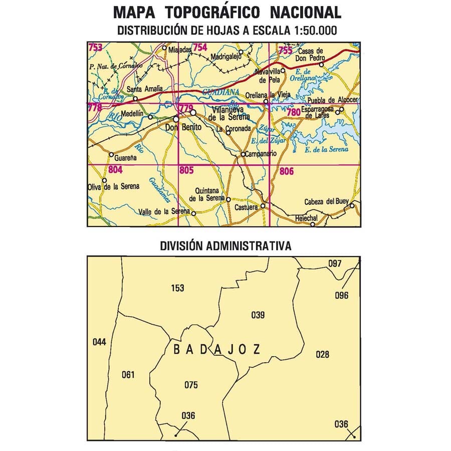 Carte topographique de l'Espagne n° 0779 - Villanueva de la Serena | CNIG - 1/50 000 carte pliée CNIG 