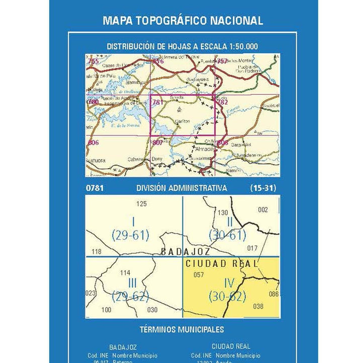 Carte topographique de l'Espagne n° 0781.4 - Sierra De Azorejo | CNIG - 1/25 000 carte pliée CNIG 