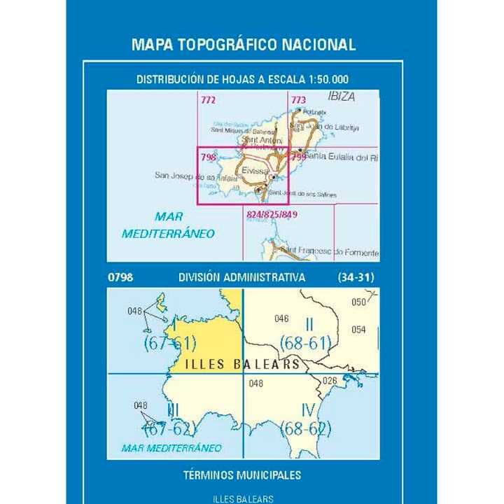 Carte topographique de l'Espagne n° 0798.1 - Sant Antoni de Portmany (Ibiza) | CNIG - 1/25 000 carte pliée CNIG 