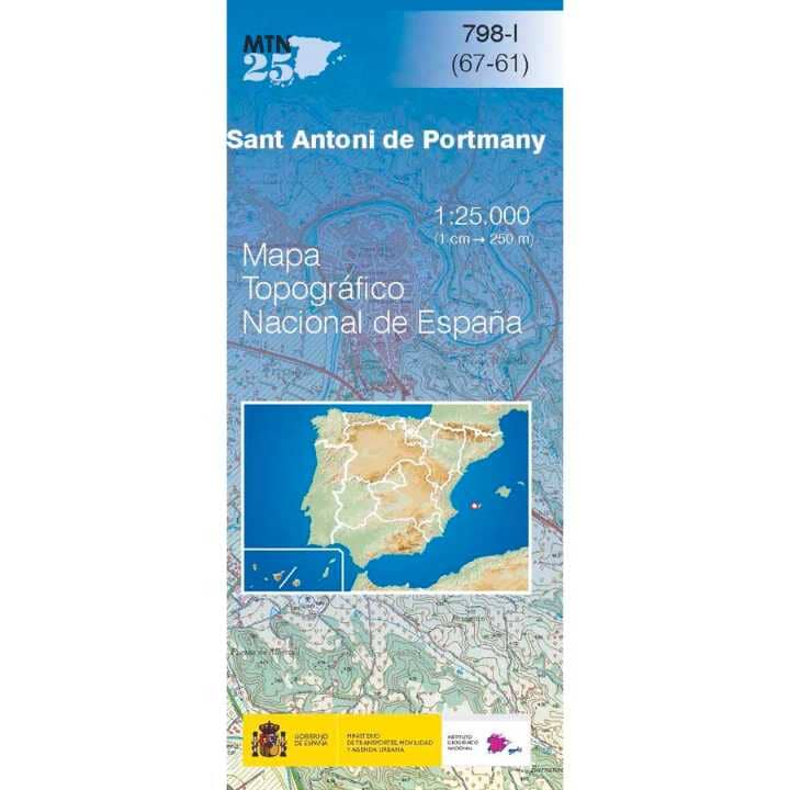 Carte topographique de l'Espagne n° 0798.1 - Sant Antoni de Portmany (Ibiza) | CNIG - 1/25 000 carte pliée CNIG 