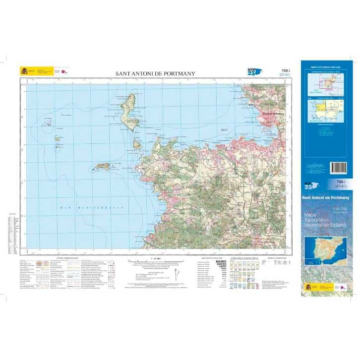 Carte topographique de l'Espagne n° 0798.1 - Sant Antoni de Portmany (Ibiza) | CNIG - 1/25 000 carte pliée CNIG 