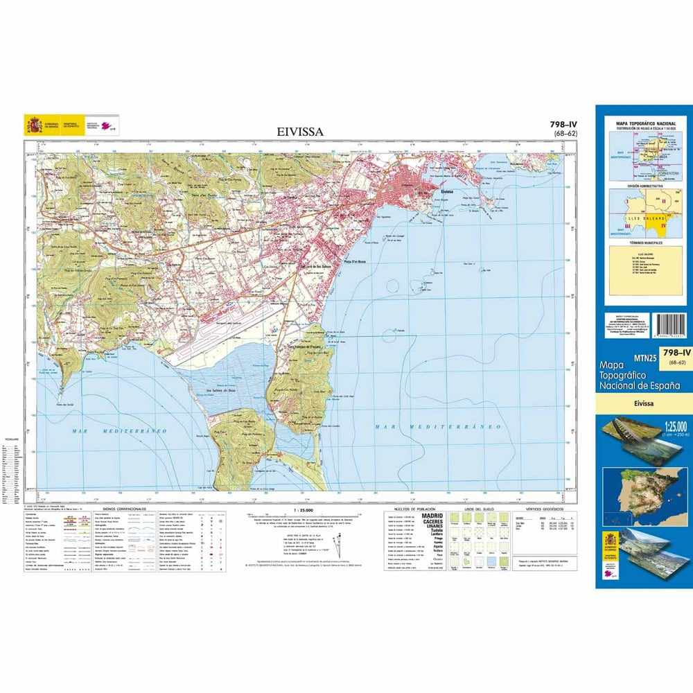 Carte topographique de l'Espagne n° 0798.4 - Eivissa (Ibiza) | CNIG - 1/25 000 carte pliée CNIG 