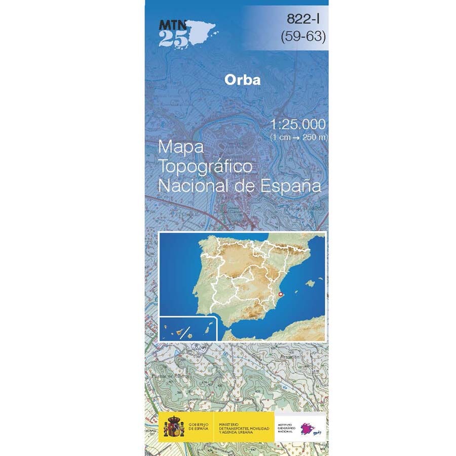 Carte topographique de l'Espagne n° 0822.1 - Orba | CNIG - 1/25 000 carte pliée CNIG 