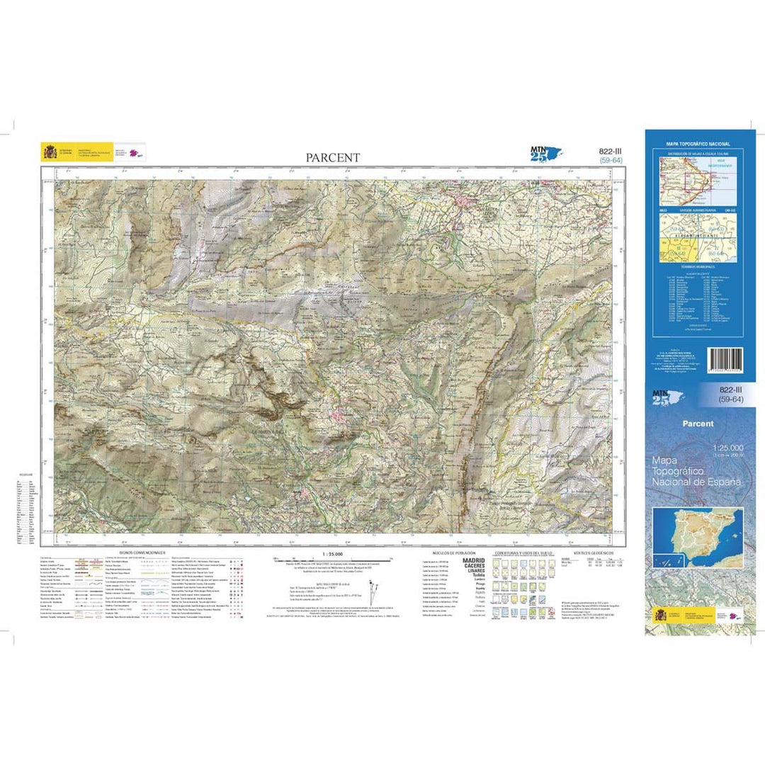 Carte topographique de l'Espagne n° 0822.3 - Parcent | CNIG - 1/25 000 carte pliée CNIG 