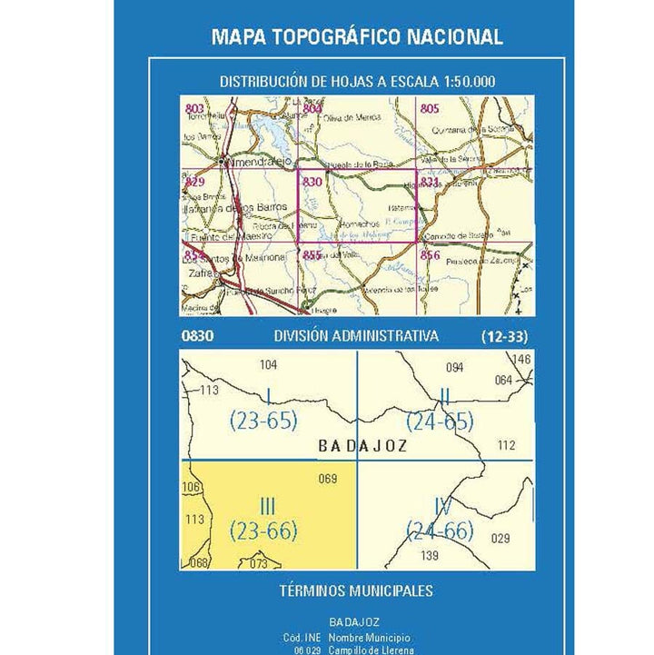 Carte topographique de l'Espagne n° 0830.3 - Hornachos | CNIG - 1/25 000 carte pliée CNIG 