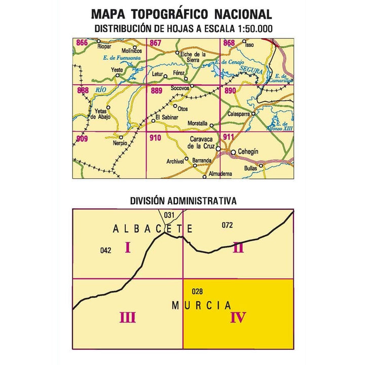 Carte topographique de l'Espagne n° 0889.4 - Moratalla | CNIG - 1/25 000 carte pliée CNIG 