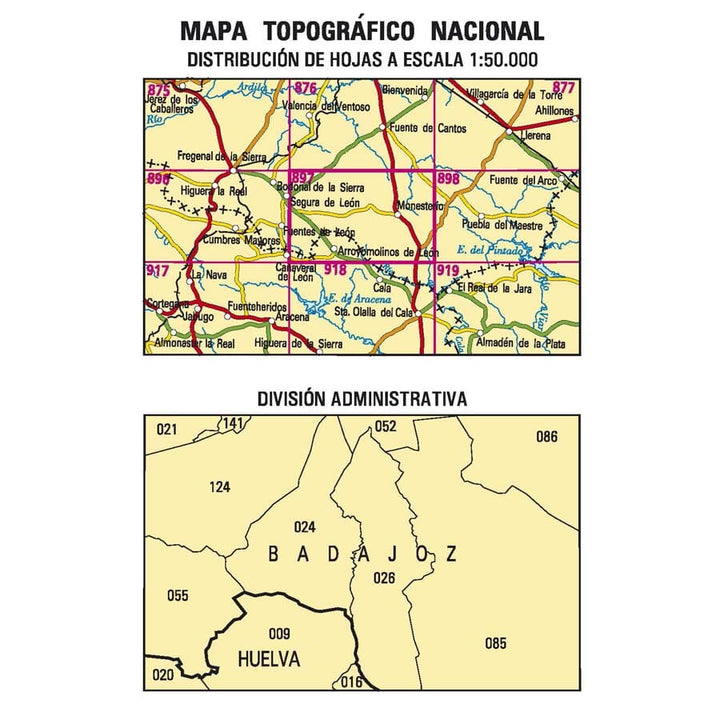 Carte topographique de l'Espagne n° 0897 - Monesterio | CNIG - 1/50 000 carte pliée CNIG 