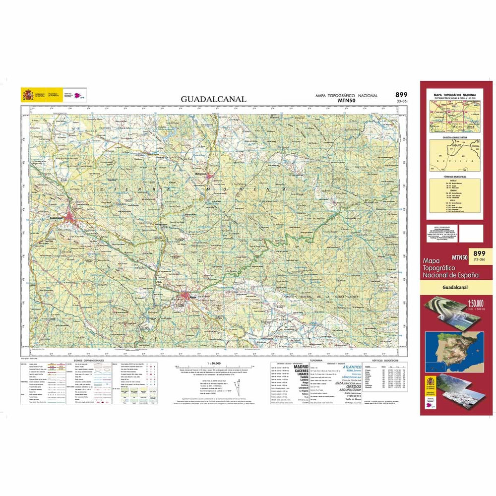 Carte topographique de l'Espagne n° 0899 - Guadalcanal | CNIG - 1/50 000 carte pliée CNIG 