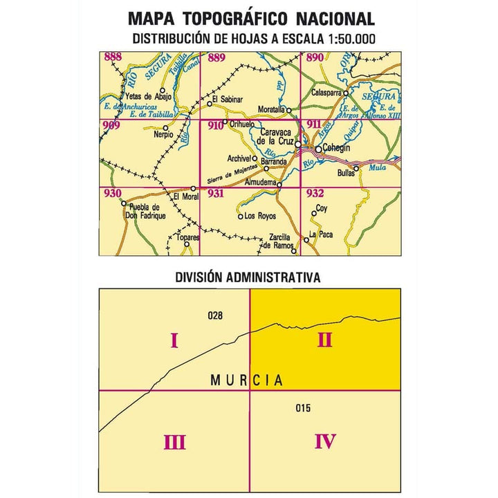 Carte topographique de l'Espagne n° 0910.2 - Caravaca de la Cruz | CNIG - 1/25 000 carte pliée CNIG 