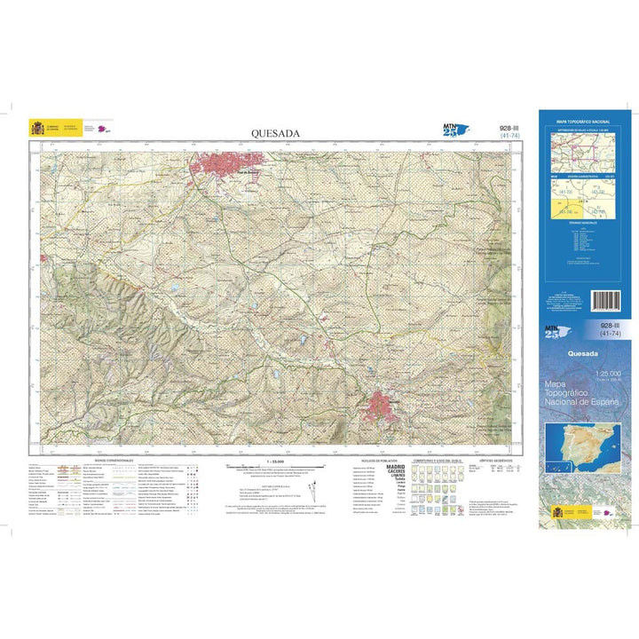 Carte topographique de l'Espagne n° 0928.3 - Quesada | CNIG - 1/25 000 carte pliée CNIG 