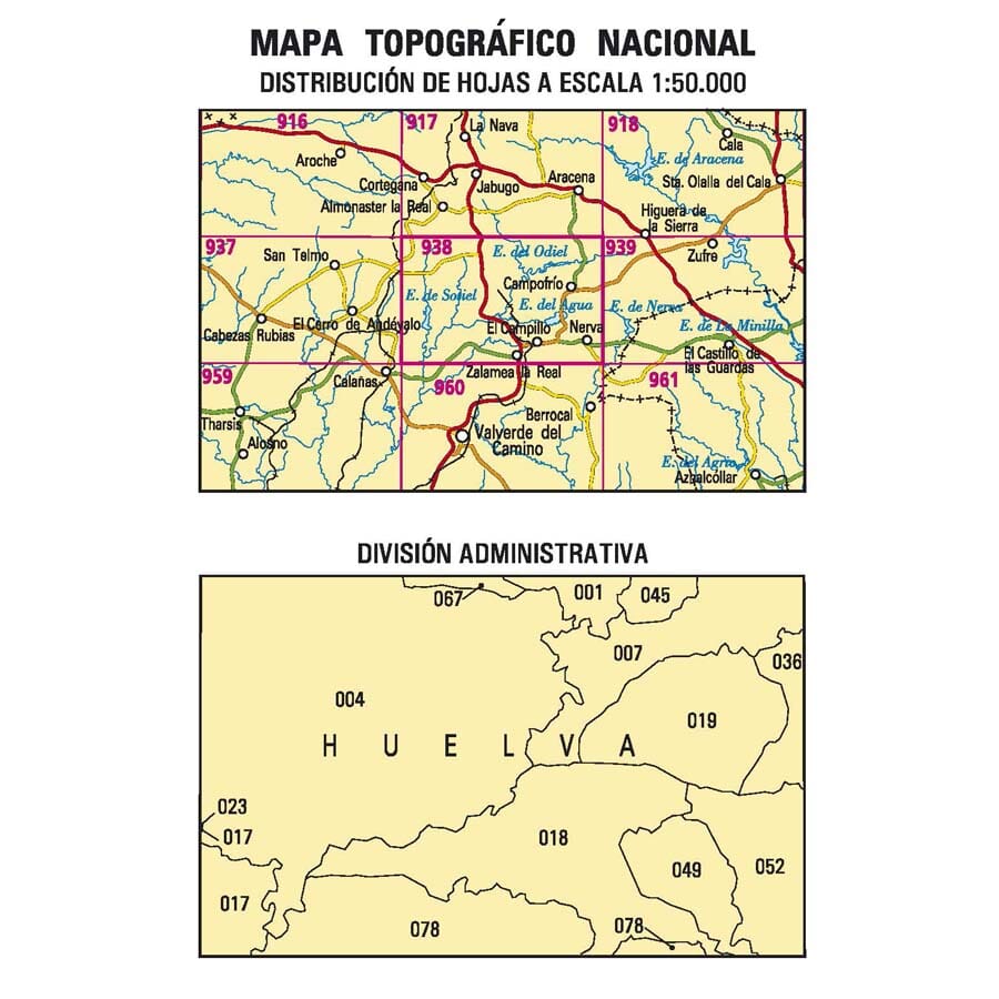 Carte topographique de l'Espagne n° 0938 - Nerva | CNIG - 1/50 000 carte pliée CNIG 