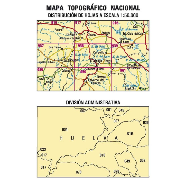 Carte topographique de l'Espagne n° 0938 - Nerva | CNIG - 1/50 000 carte pliée CNIG 