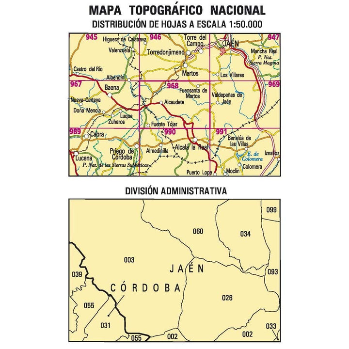 Carte topographique de l'Espagne n° 0968 - Alcaudete | CNIG - 1/50 000 carte pliée CNIG 