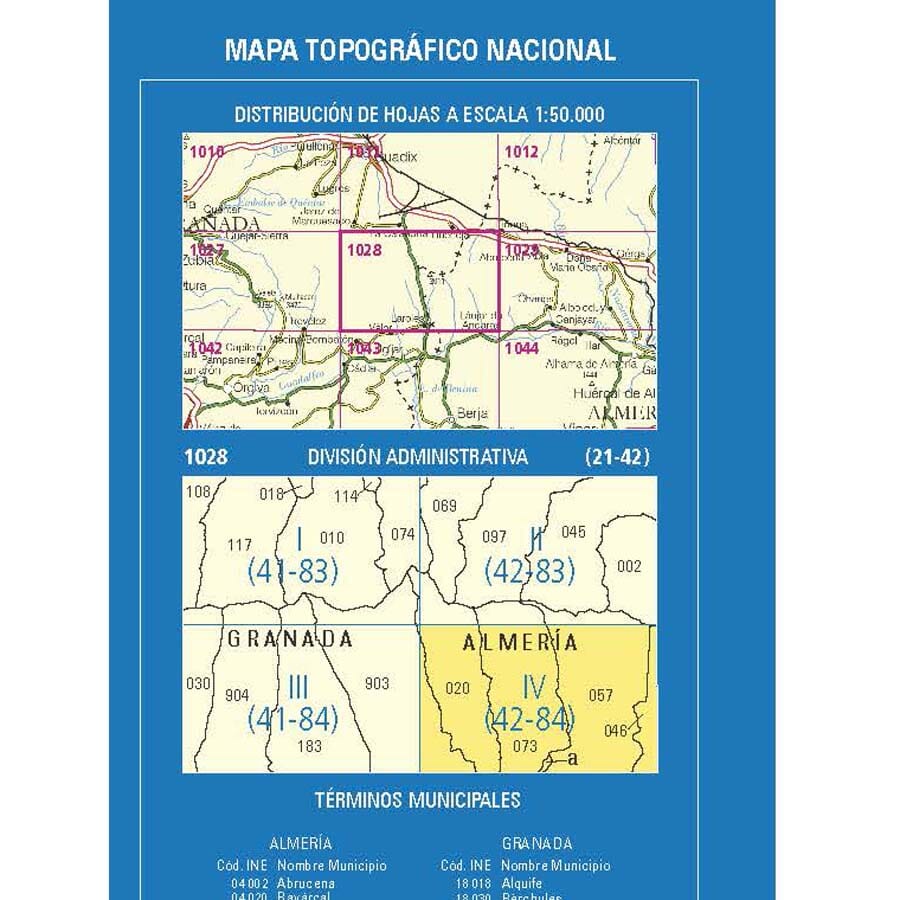 Carte topographique de l'Espagne n° 1028.4 - Laroles | CNIG - 1/25 000 carte pliée CNIG 