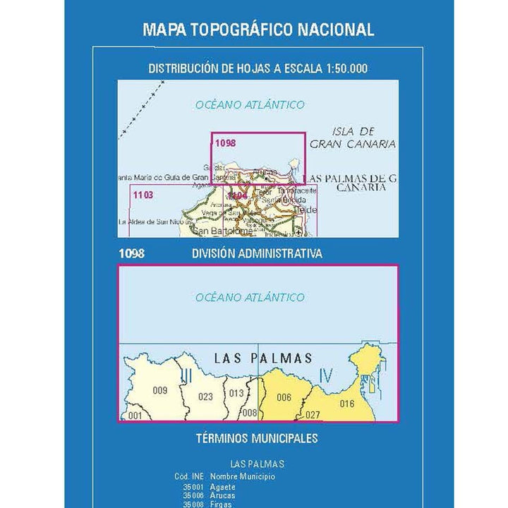 Carte topographique de l'Espagne n° 1098.4 - Las Palmas de Gran Canaria (Gran Canaria) | CNIG - 1/25 000 carte pliée CNIG 