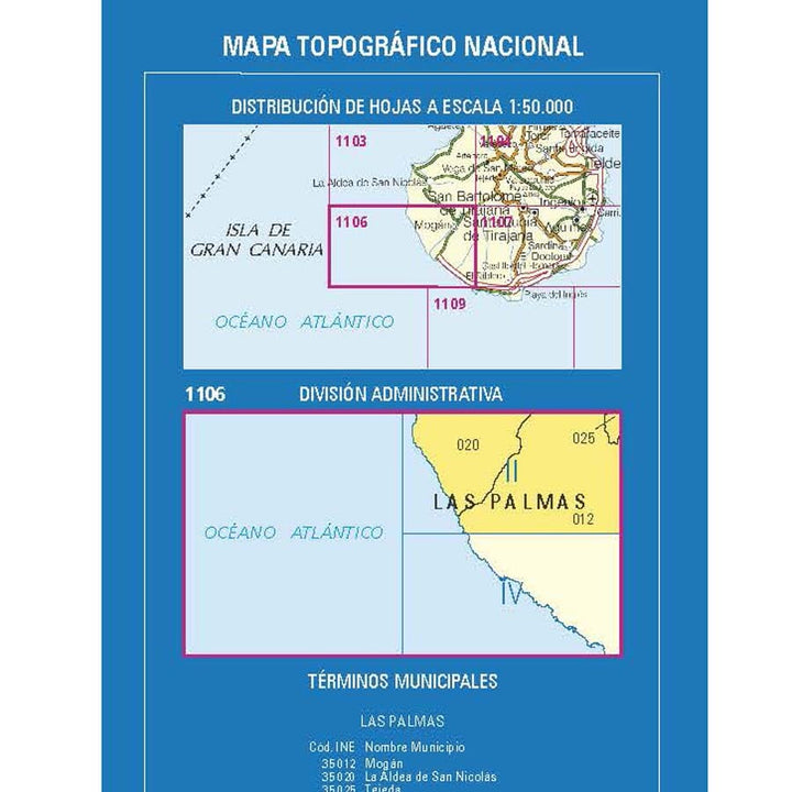 Carte topographique de l'Espagne n° 1106.2 - Mogán (Gran Canaria) | CNIG - 1/25 000 carte pliée CNIG 