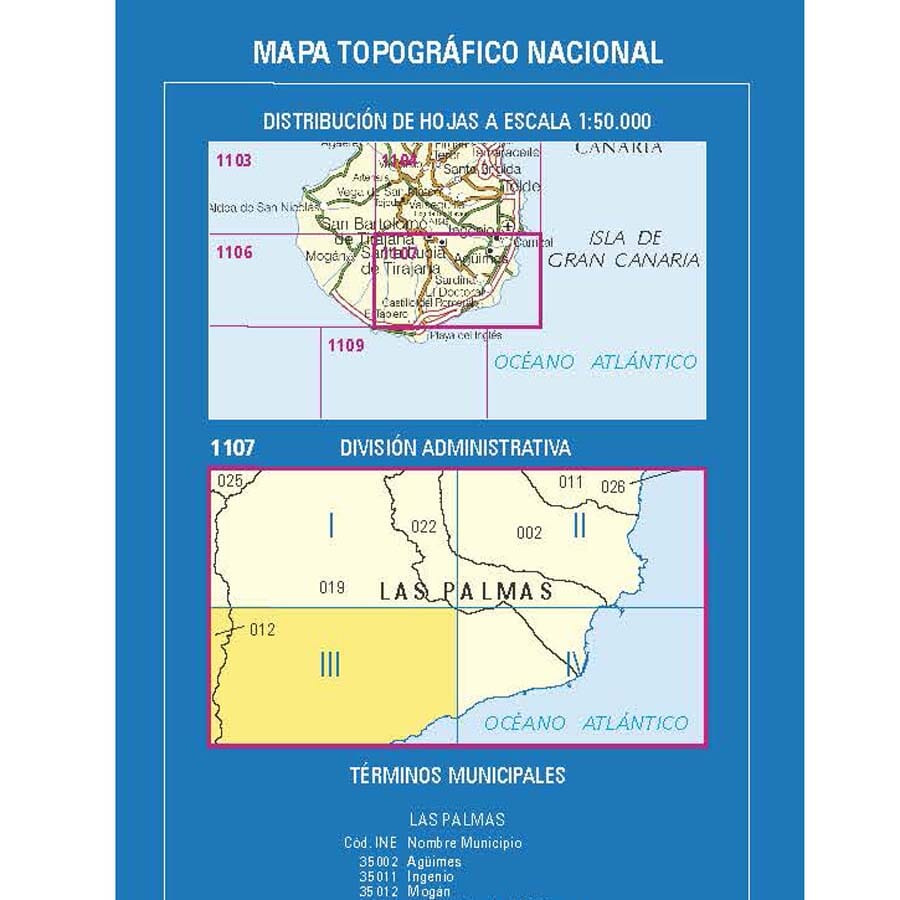 Carte topographique de l'Espagne n° 1107.3 - El Tablero (Gran Canaria) | CNIG - 1/25 000 carte pliée CNIG 