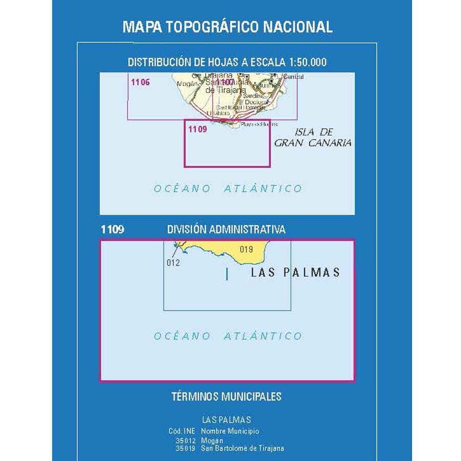 Carte topographique de l'Espagne n° 1109.1 - Playa del Inglés (Gran Canaria) | CNIG - 1/25 000 carte pliée CNIG 