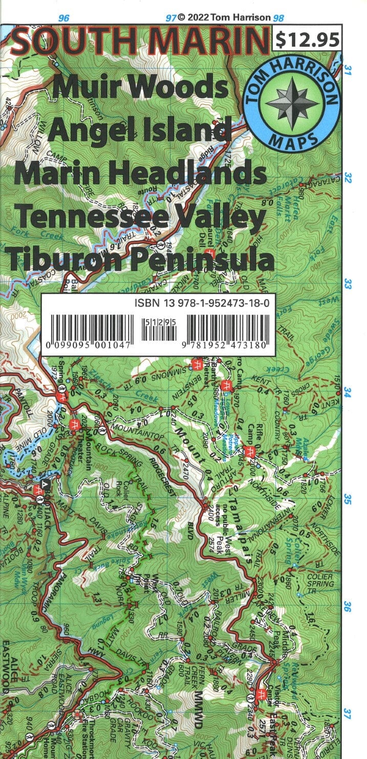 Carte topographique du sud de Marin | Tom Harrison Maps carte pliée Tom Harrison Maps 