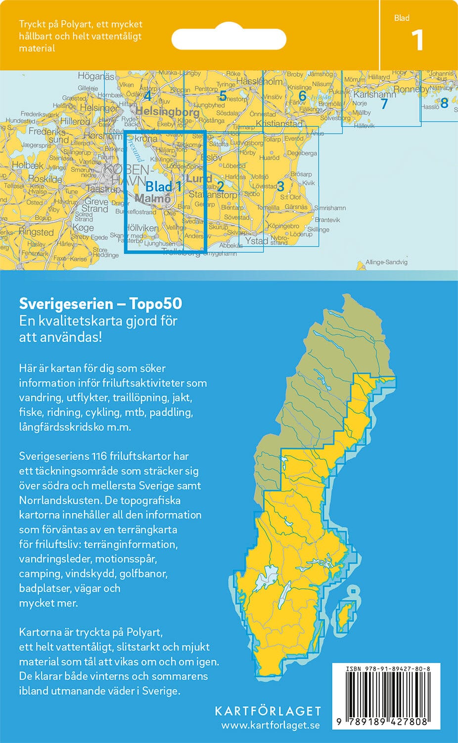 Carte topographique n° 01 - Malmö (Suède) | Norstedts - Sverigeserien carte pliée Norstedts 