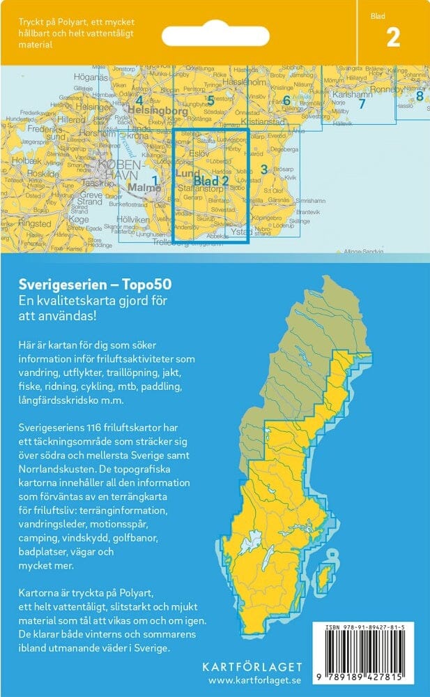 Carte topographique n° 02 - Ystad (Suède) | Norstedts - Sverigeserien carte pliée Norstedts 