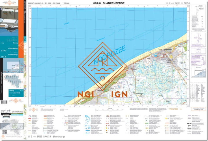 Carte topographique n° 04/7-8 - Blankenberge (Belgique) | NGI topo 25 carte pliée IGN Belgique 