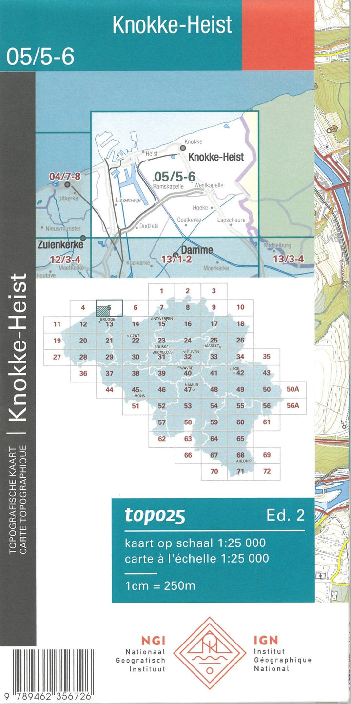 Carte topographique n° 05/5-6 - Knokke-Heist (Belgique) | NGI topo 25 carte pliée IGN Belgique 