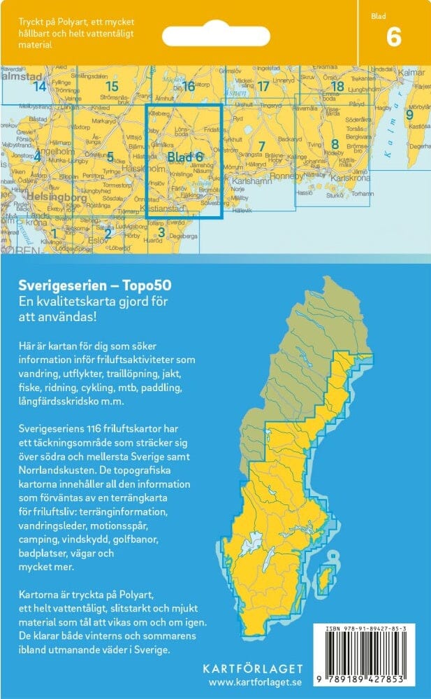 Carte topographique n° 06 - Kristianstad (Suède) | Norstedts - Sverigeserien carte pliée Norstedts 