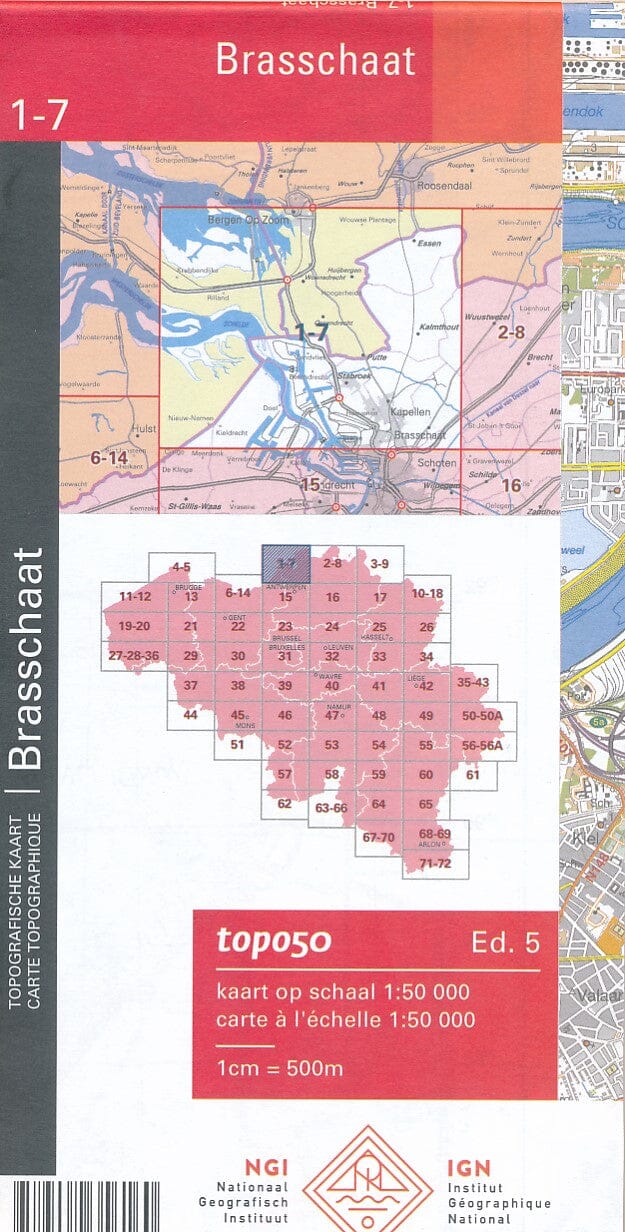 Carte topographique n° 07-01 - Brasschaat (Belgique) | NGI - 1/50 000 carte pliée IGN Belgique 