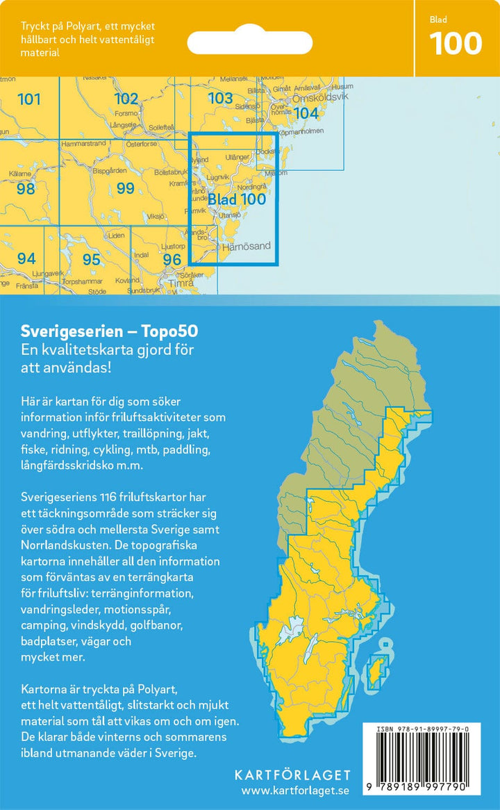 Carte topographique n° 100 - Härnösand (Suède) | Norstedts - Sverigeserien carte pliée Norstedts 